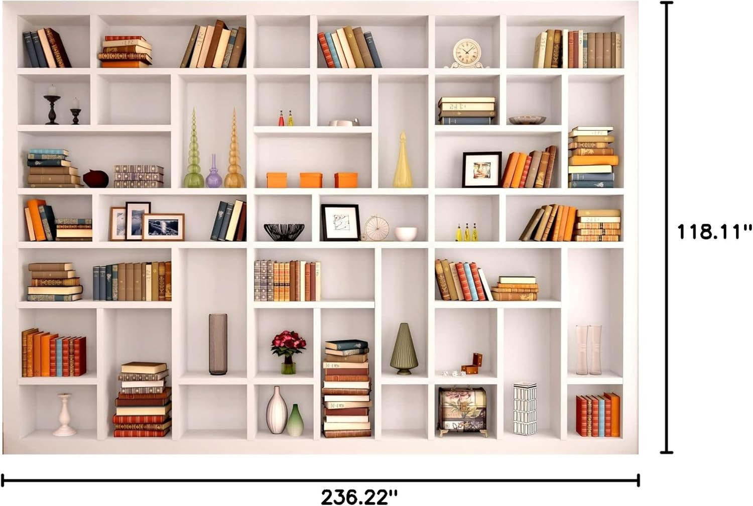 20x10ft White Bookshelf Backdrop for Zoom, Portraits & Graduation Decor