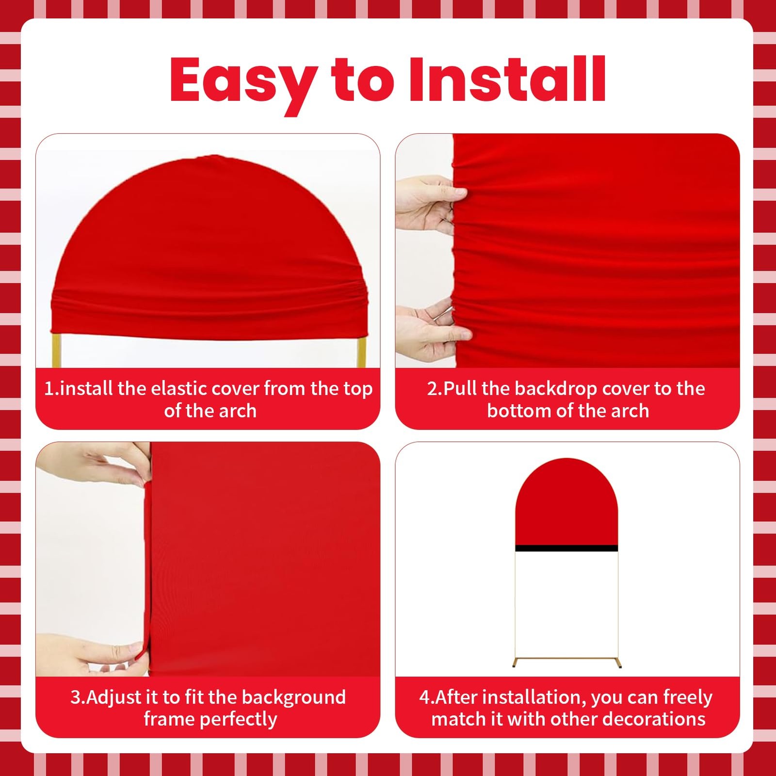 6 × 3.3 Ft/72 × 40 Inch Red Black and White Cartoon Arch Cover Spandex Fitted…