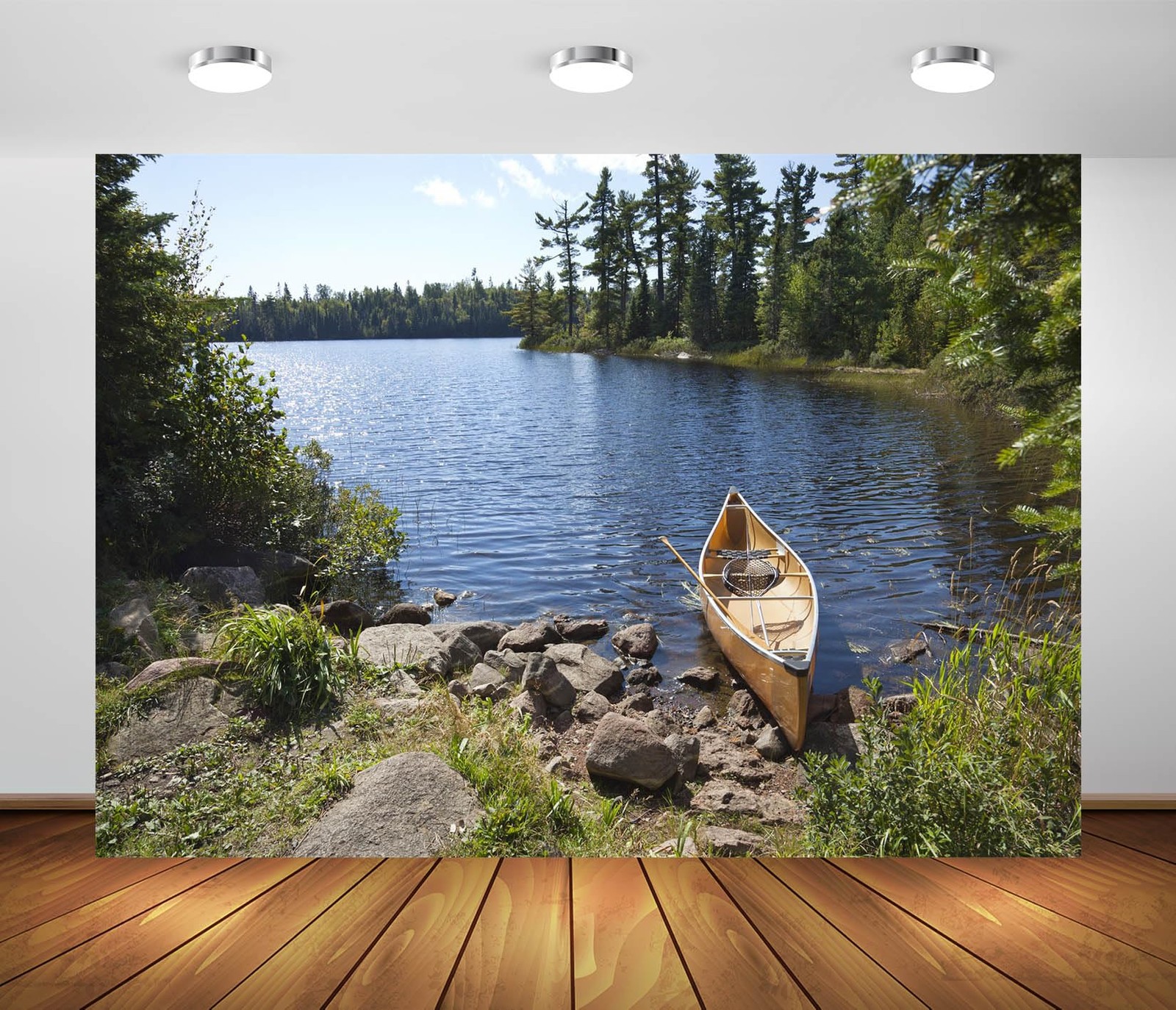 BELECO 7x5ft Fabric Forest Lake Fisherman’s Canoe Backdrop for 7x5FT, A15064