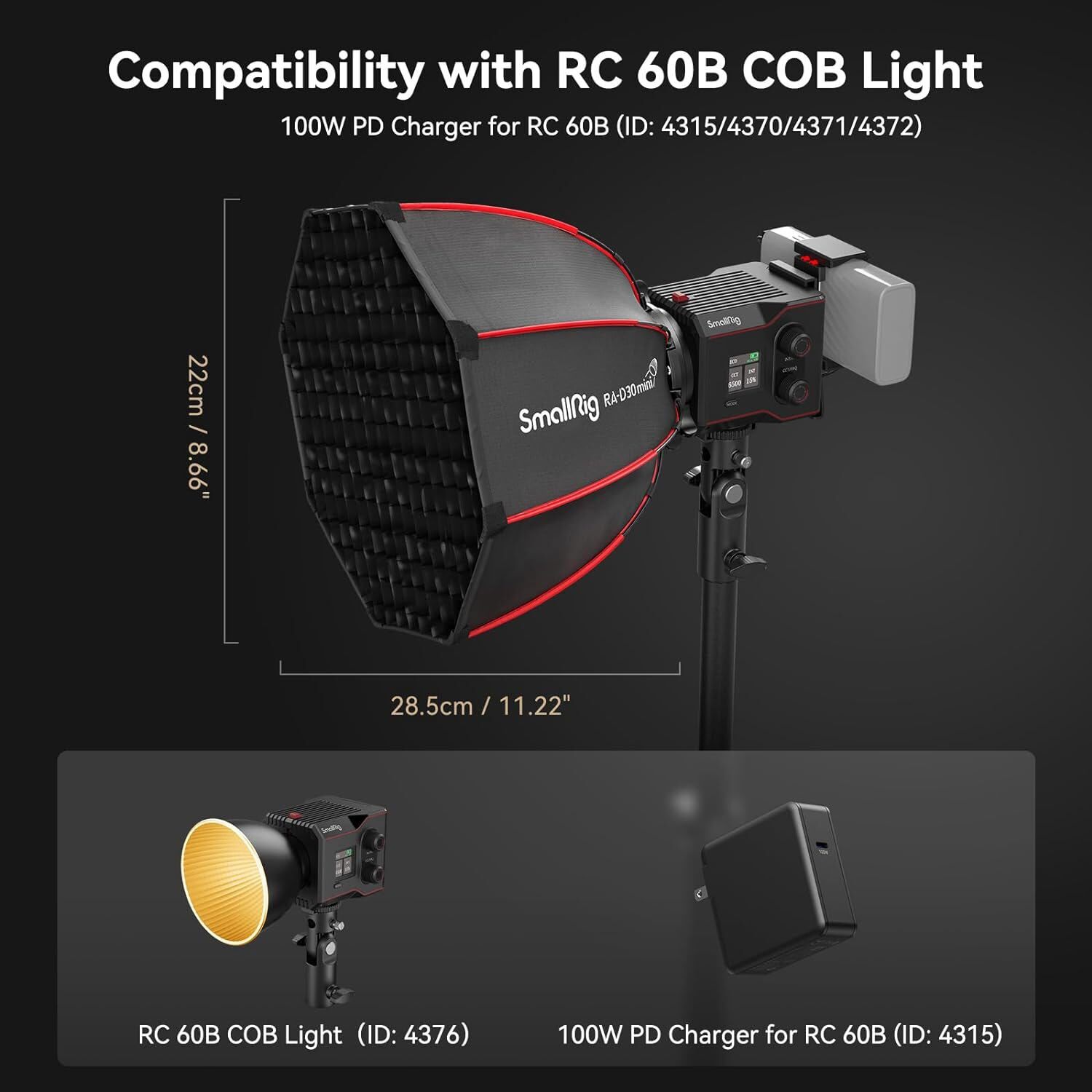 SmallRig Softbox RA-D30 Parabolic Softbox for RC 60B COB LED Light 4358