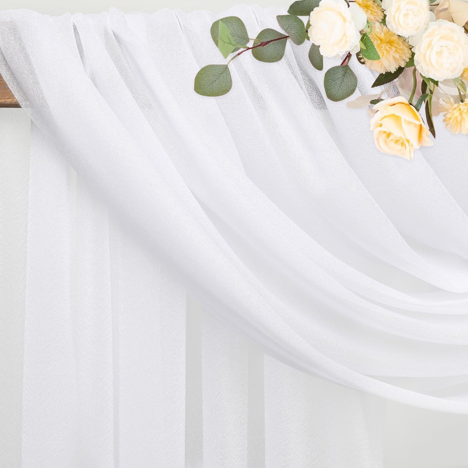 Wedding Arch Draping Fabric 3 Panels 28.7″ x 20FT White Drapes Sheer Fabric B…