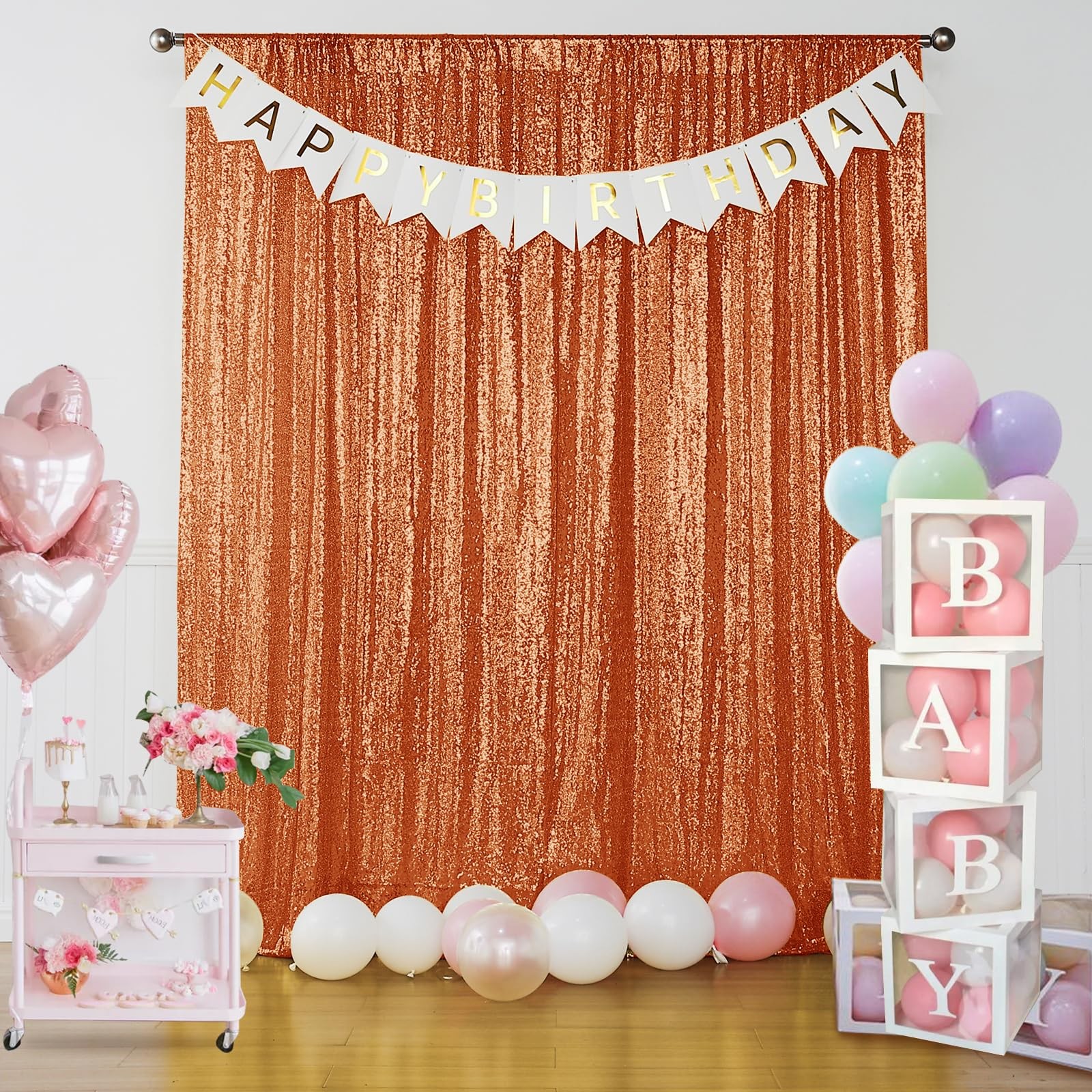 Orange Sequin Backdrop Curtain 2 Panels 2FTx8FT Glitter Orange Background Dra…