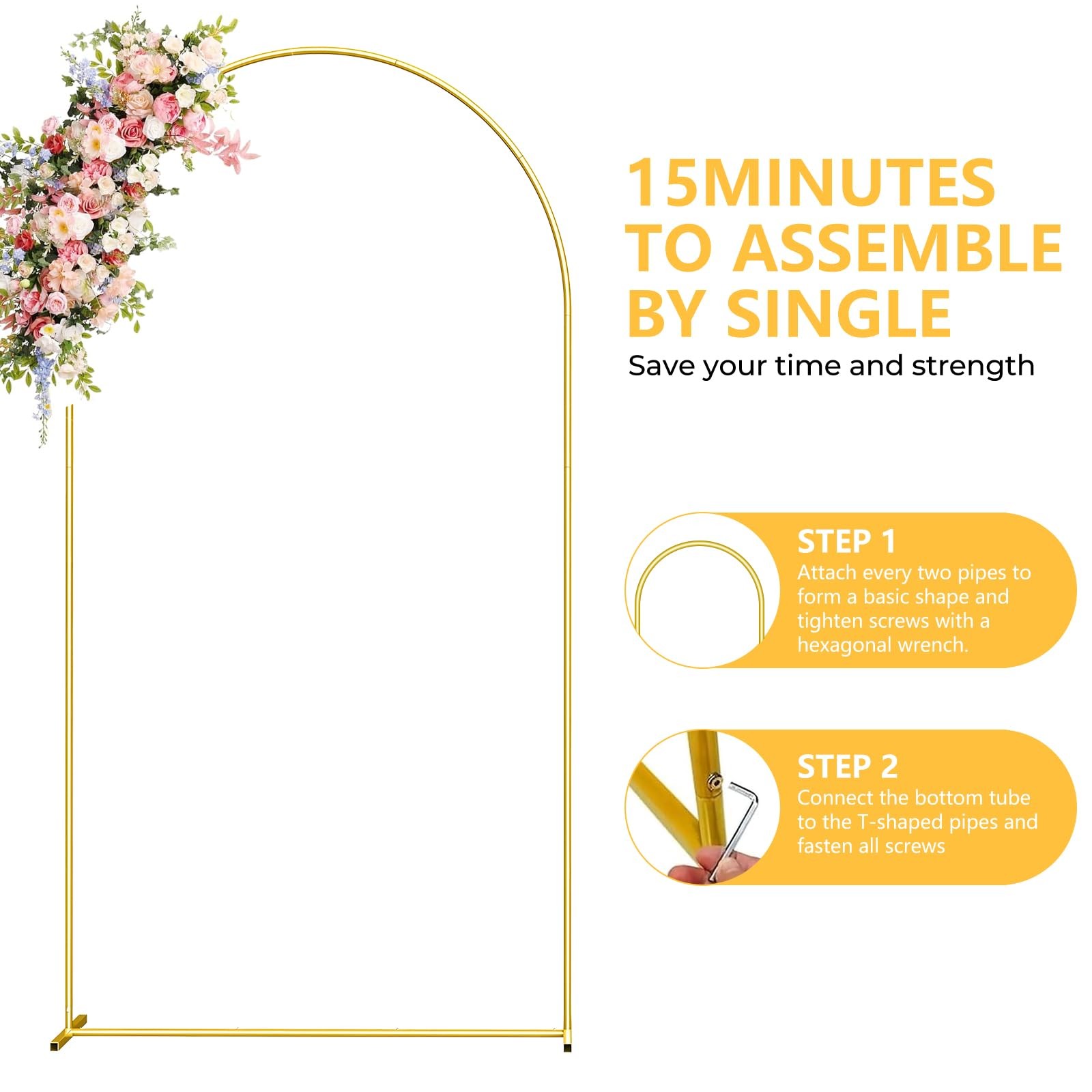 6.6FT Metal Arch Backdrop Stand, Gold Wedding Arch Frame, Balloon Arches Back…