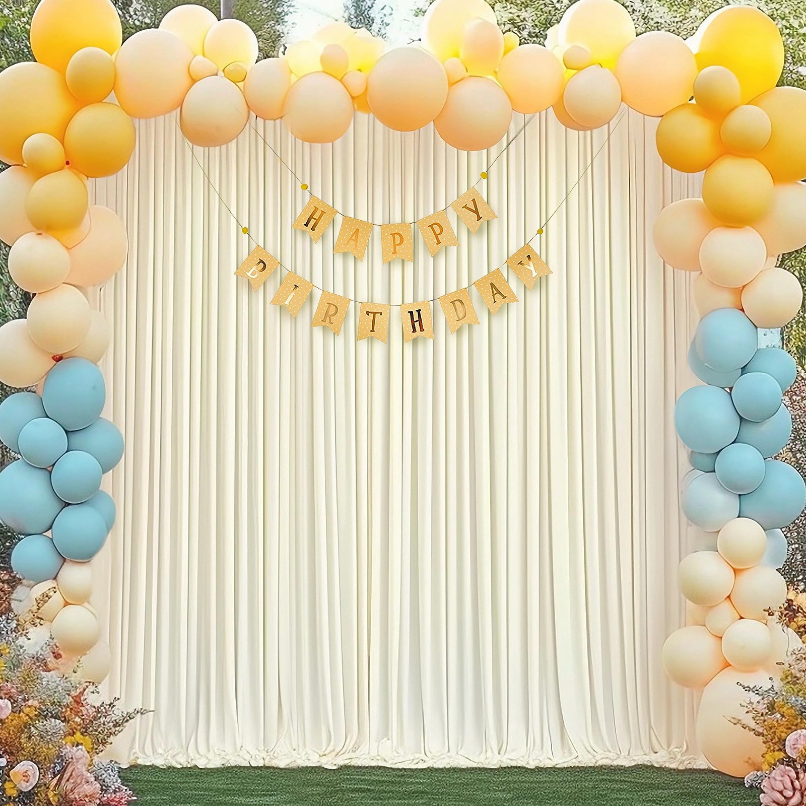 8×10 Ft Ivory Backdrop Curtain 2 Panels Wrinkle Free Polyester Decor