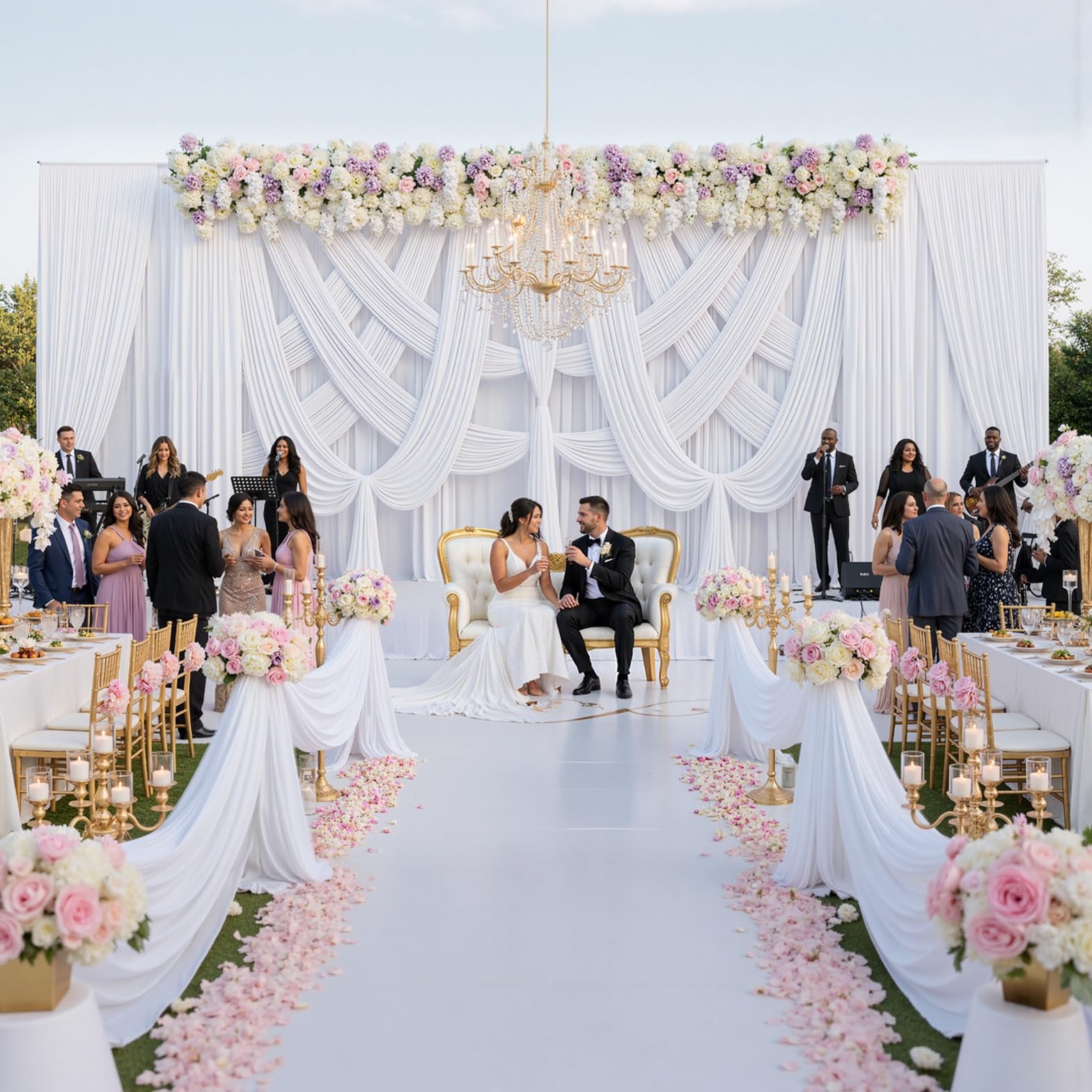 50ft x 15ft White Backdrop Curtain x (W5′ x H15′, 10panels),