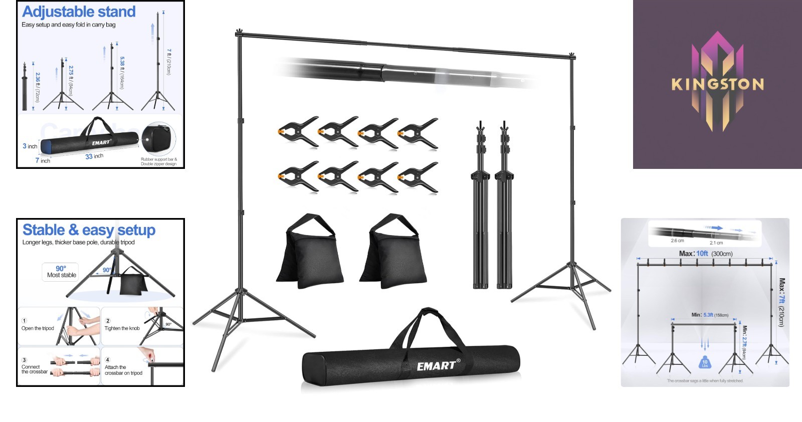 10x7ft Adjustable Backdrop Stand Support Kit – Perfect for Photography & Events