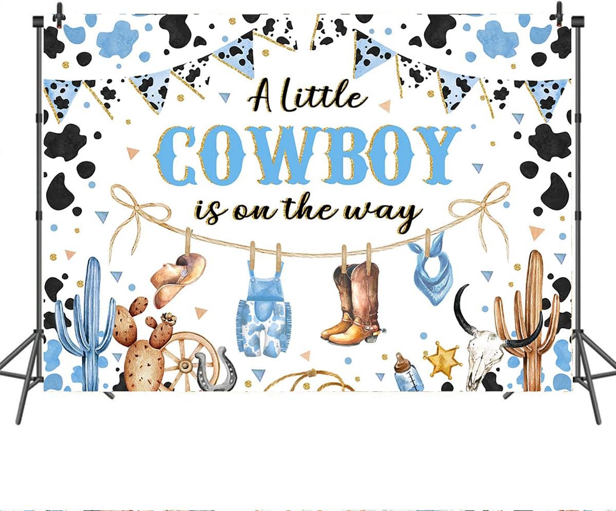 Mocsicka Cowboy Baby Shower Backdrop for Boy Blue A Little 7x5ft, blue