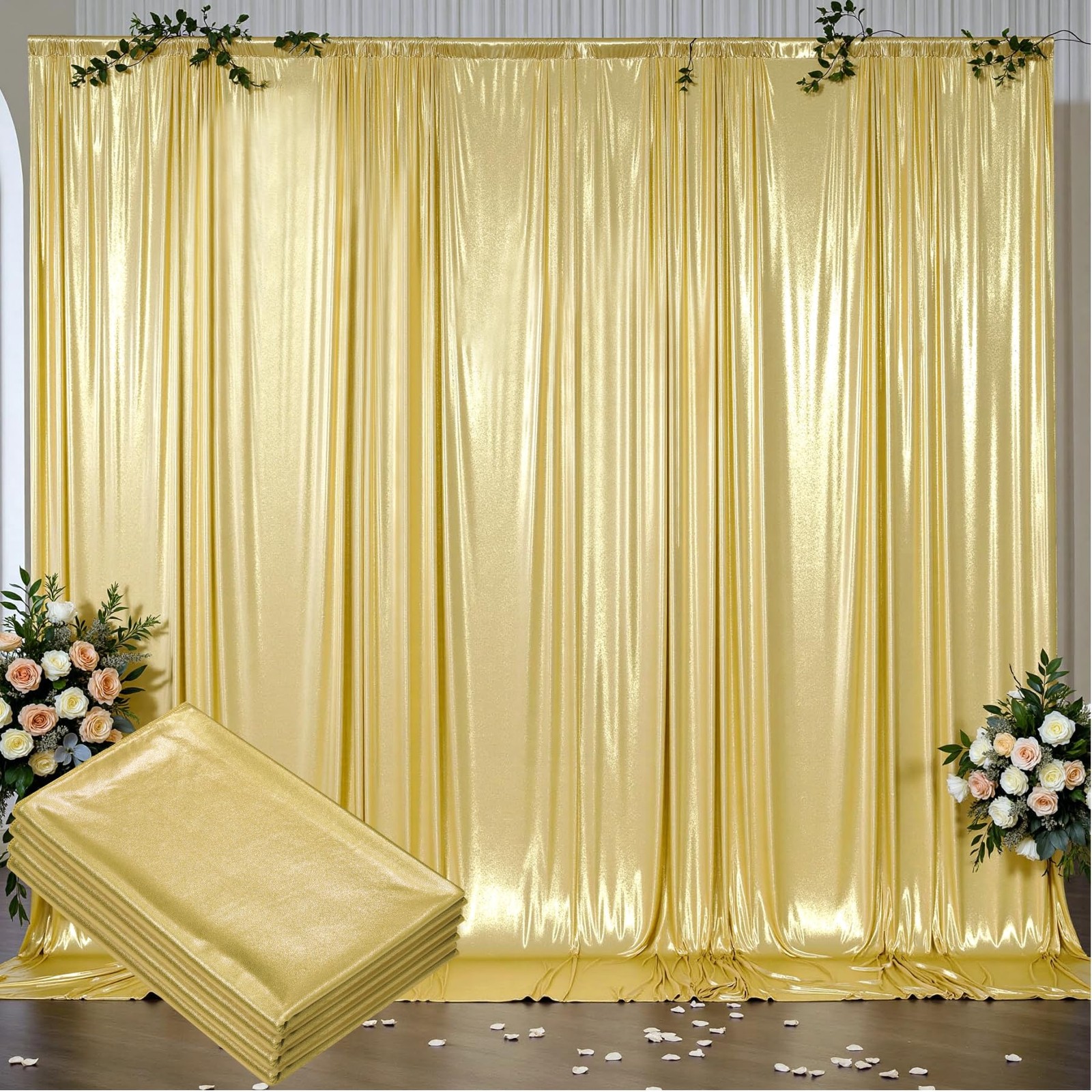 Thick 20 ft x 10 ft Gold Sequin Backdrop Curtain for Parties, Free Glitter Ph…