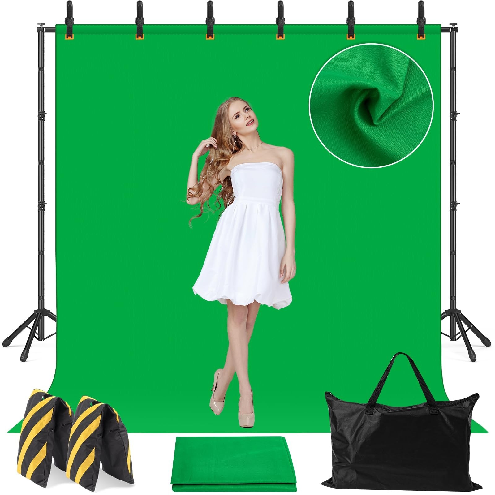 Adjustable 10×8.5 Backdrop Stand & Green Screen Kit for Photography & Video Stre