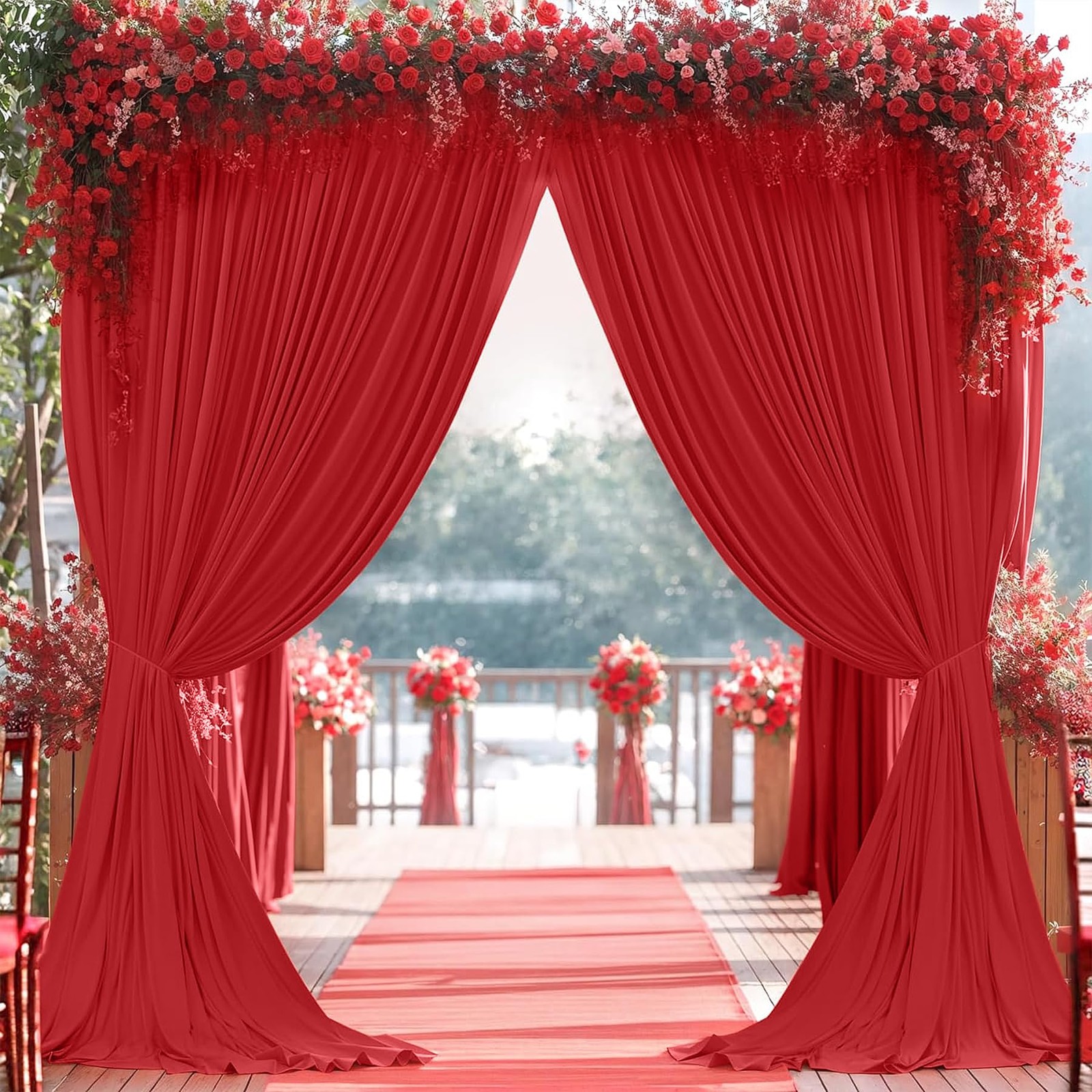 2 PCS 10×9 Ft Wrinkle Free Red Backdrop Curtains Parties Photo Drapes Fabric