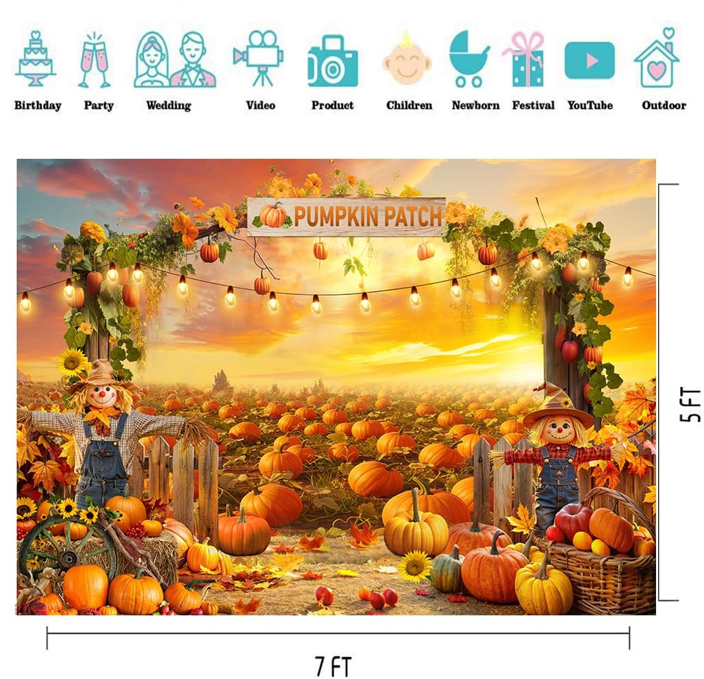 CYLYH 7X5FT Fall Backdrop Photography Pumpkin Patch Backdrops Autumn Harvest …