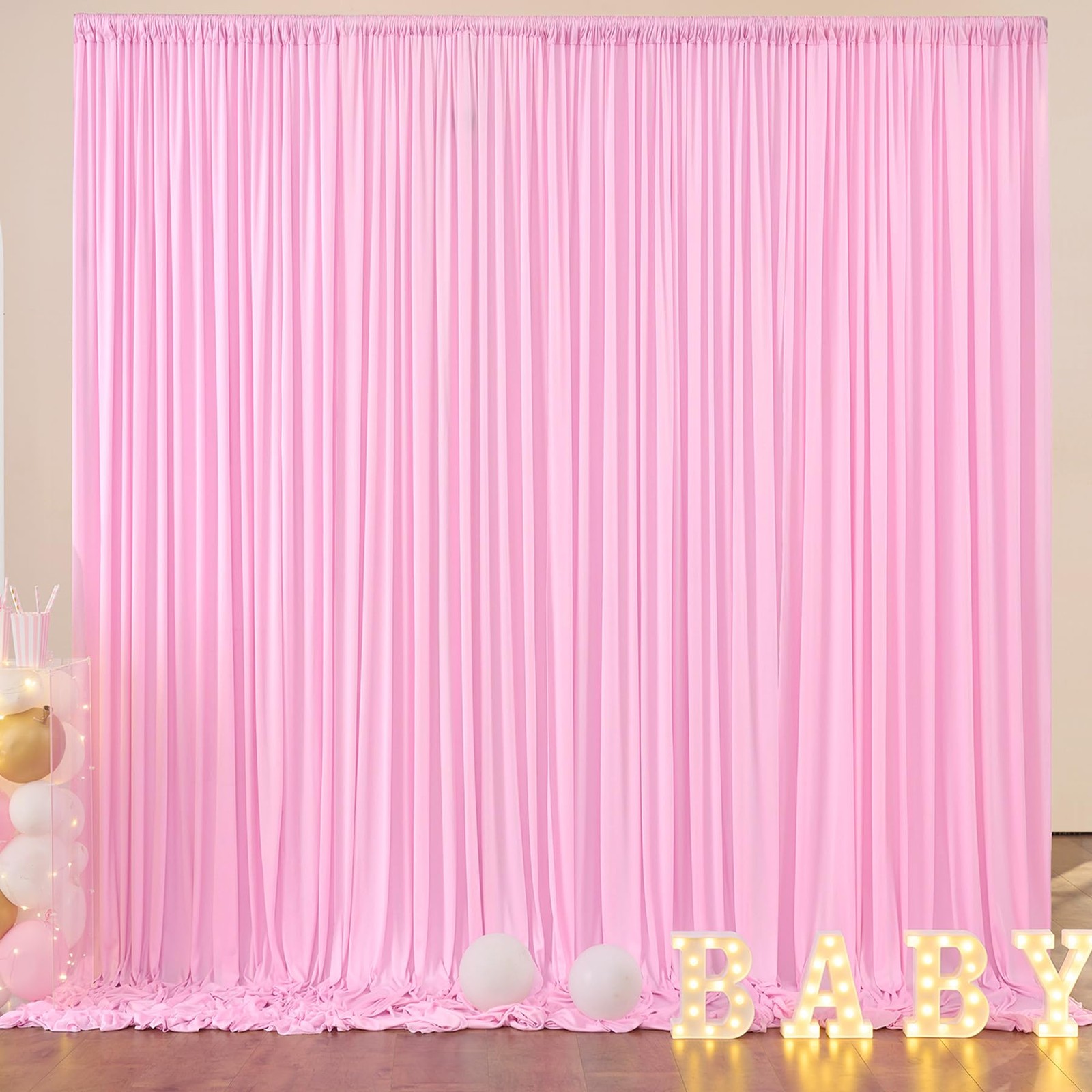 10ft x 8ft Free Pink Backdrop Curtain Drapes, Thick Polyester Baby Pink Backd…