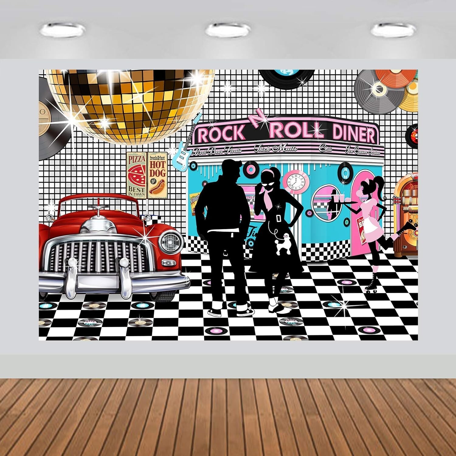 Vibrant 50s Diner Photo Booth Backdrop 7×5 Feet – Perfect for Nostalgic Events