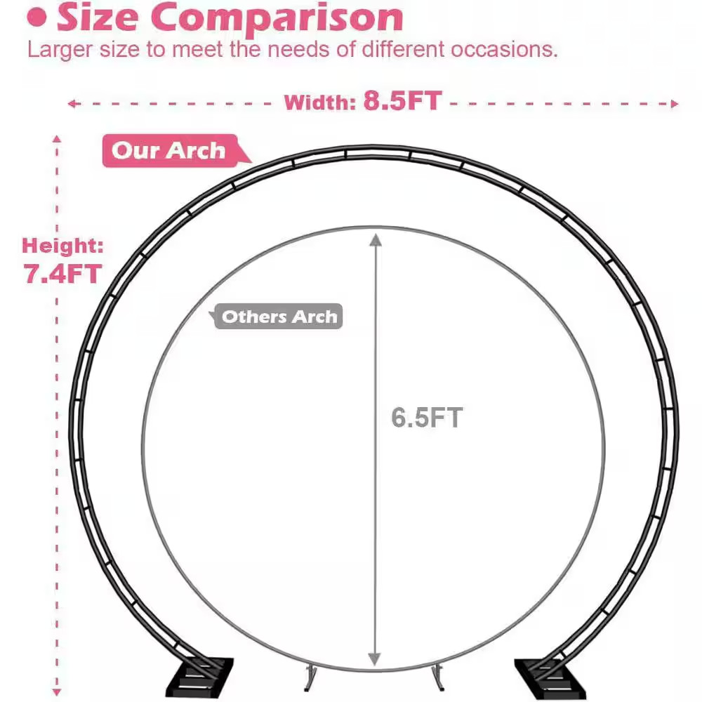 Extra Large Metal Wedding Arch Backdrop Stand 102 W X 88.8 H round Frame for Cer