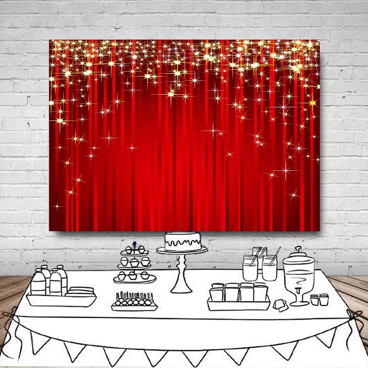 7x5ft Gold Starry Red Photography Backdrop Glitter Golden Star Stripes Backgr…