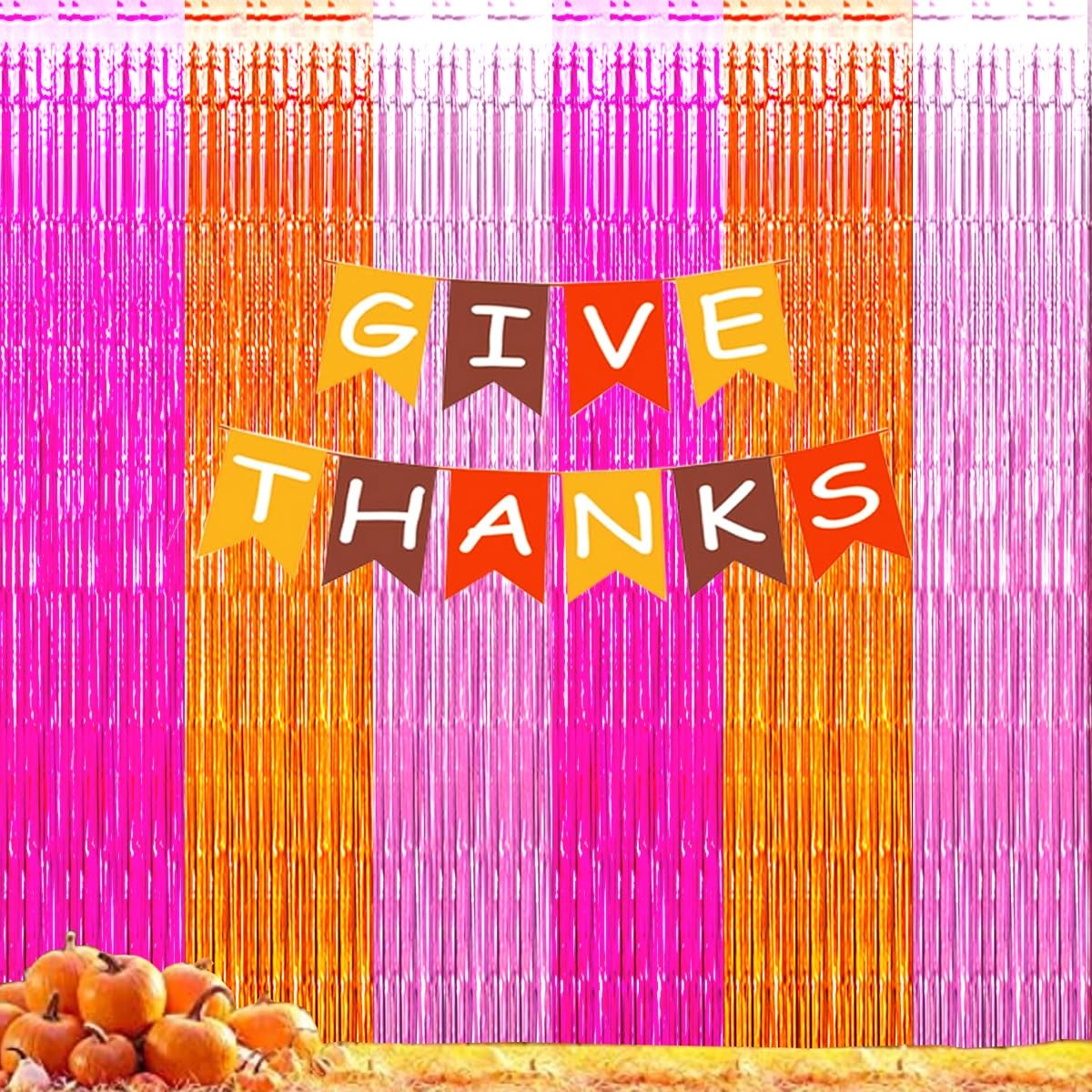 Pink Orange Party Decorations, Rose Red Orange Pink Foil Fringe Backdrop Curt…