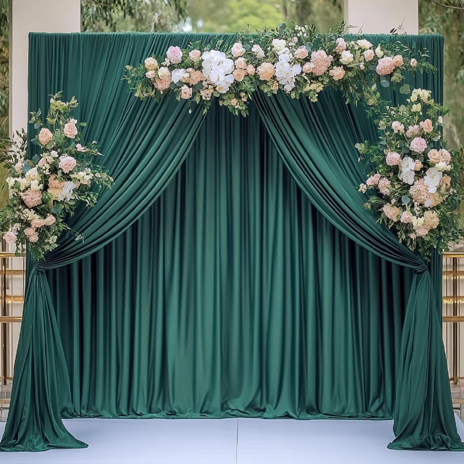 40 Ft Wrinkle-Free Hunter Green Backdrop Curtain for Parties & Photography