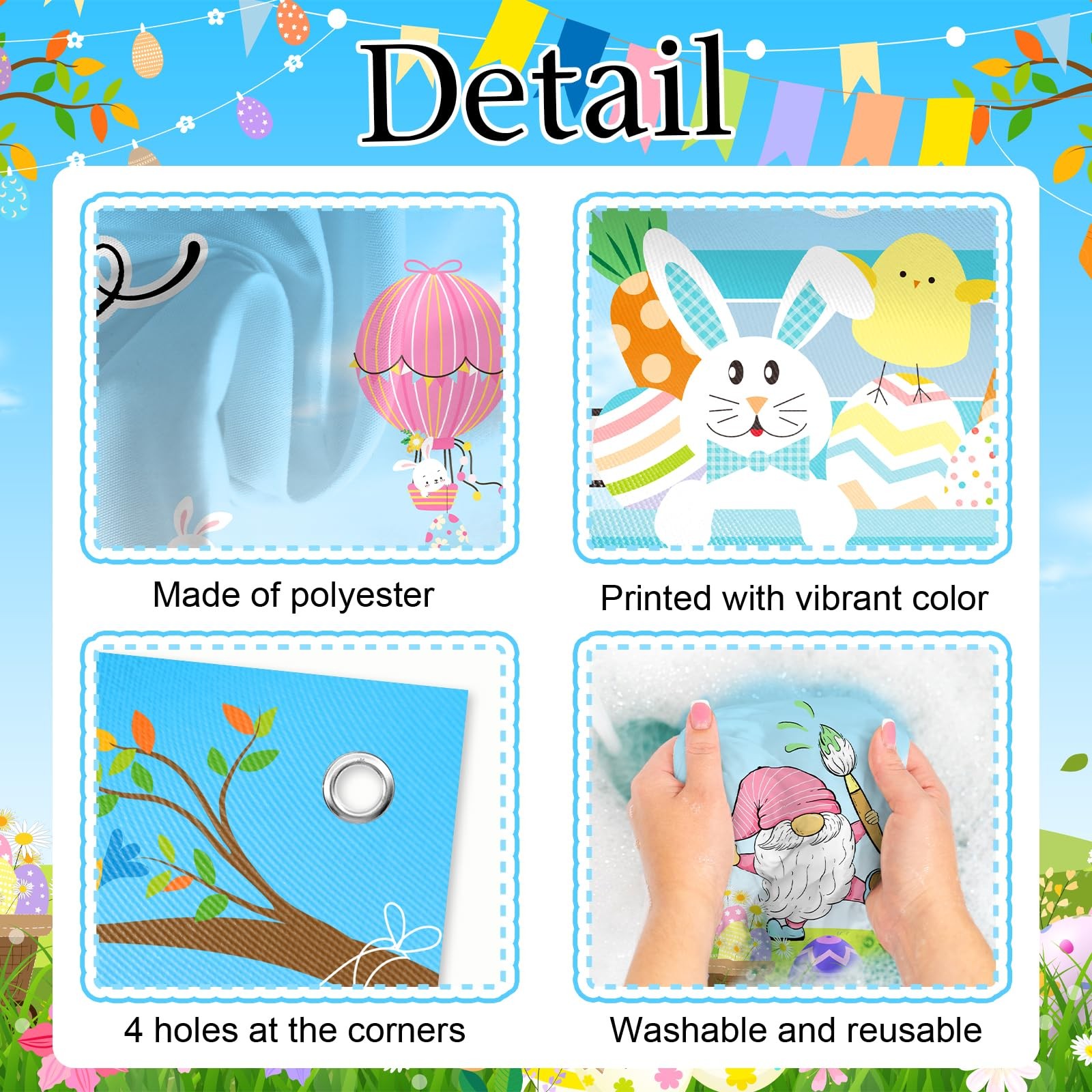Mocsicka Happy Easter Banner Backdrop Colorful Bunny Eggs 6×3.6ft, Multi