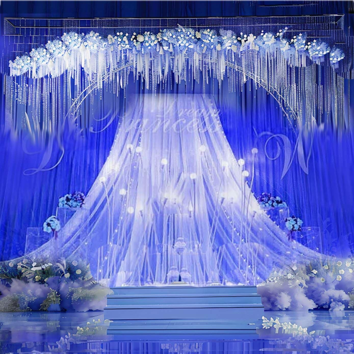 Luxury 20x10ft Wedding Stage Silk Backdrop Curtains – Royal Blue & White