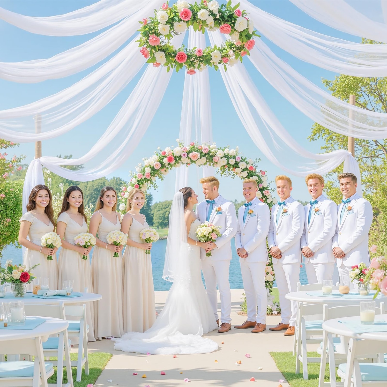 2 PCS 5x10ft White Ceiling Drapes Wedding WrinkleFree Fabric Tent Draping
