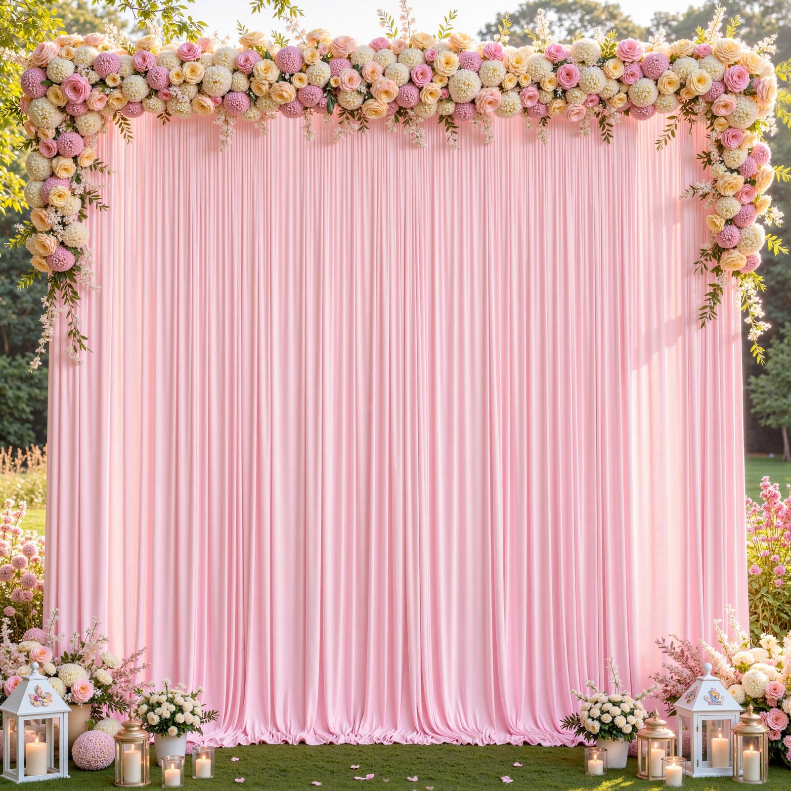 2 PCS 5×10 FT Baby Pink Wrinkle Free Polyester Backdrop Curtains Wedding Party