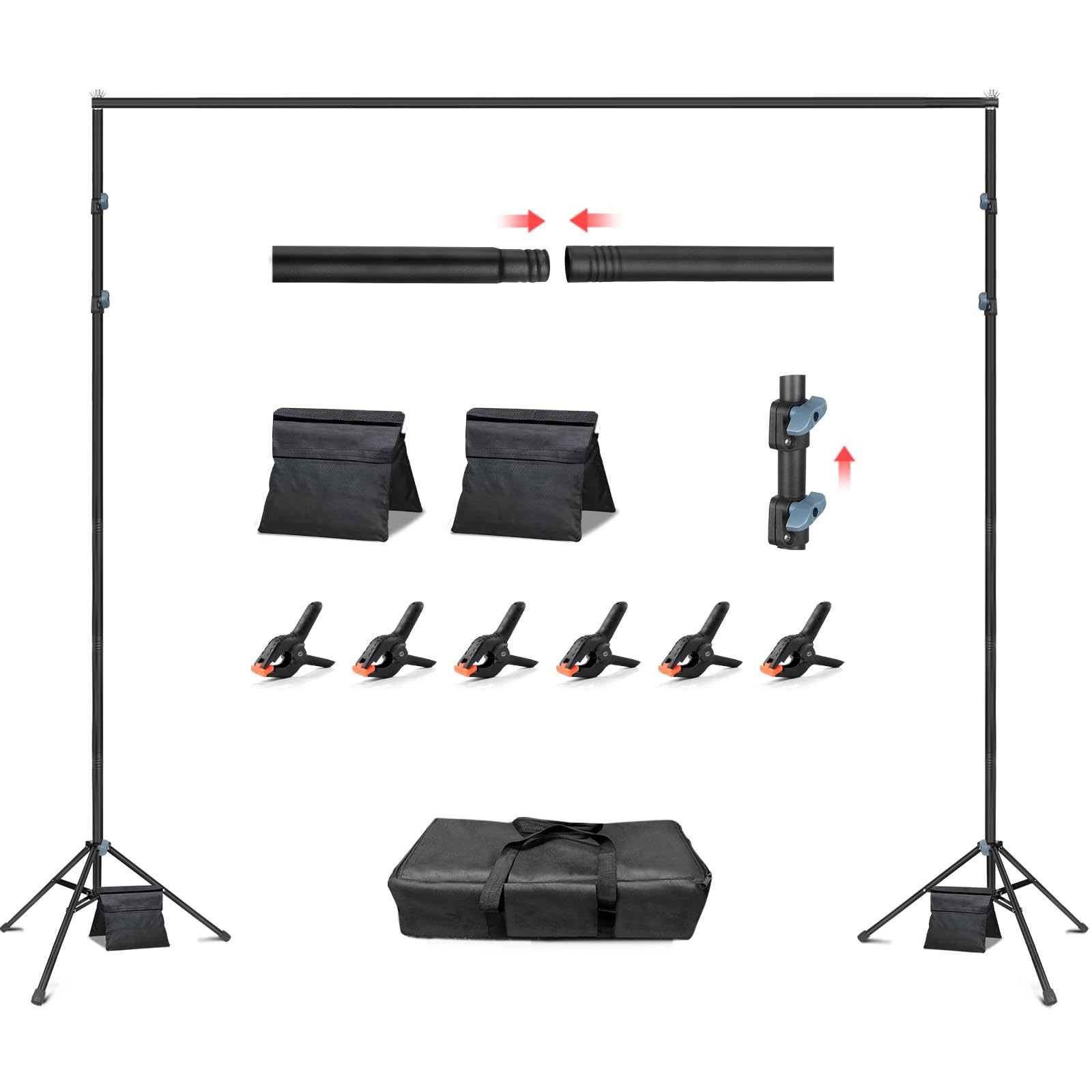 Photo Backdrop Stand 10×8.5ft(WxH), Heavy Duty Background Stand with 2 Sandba…