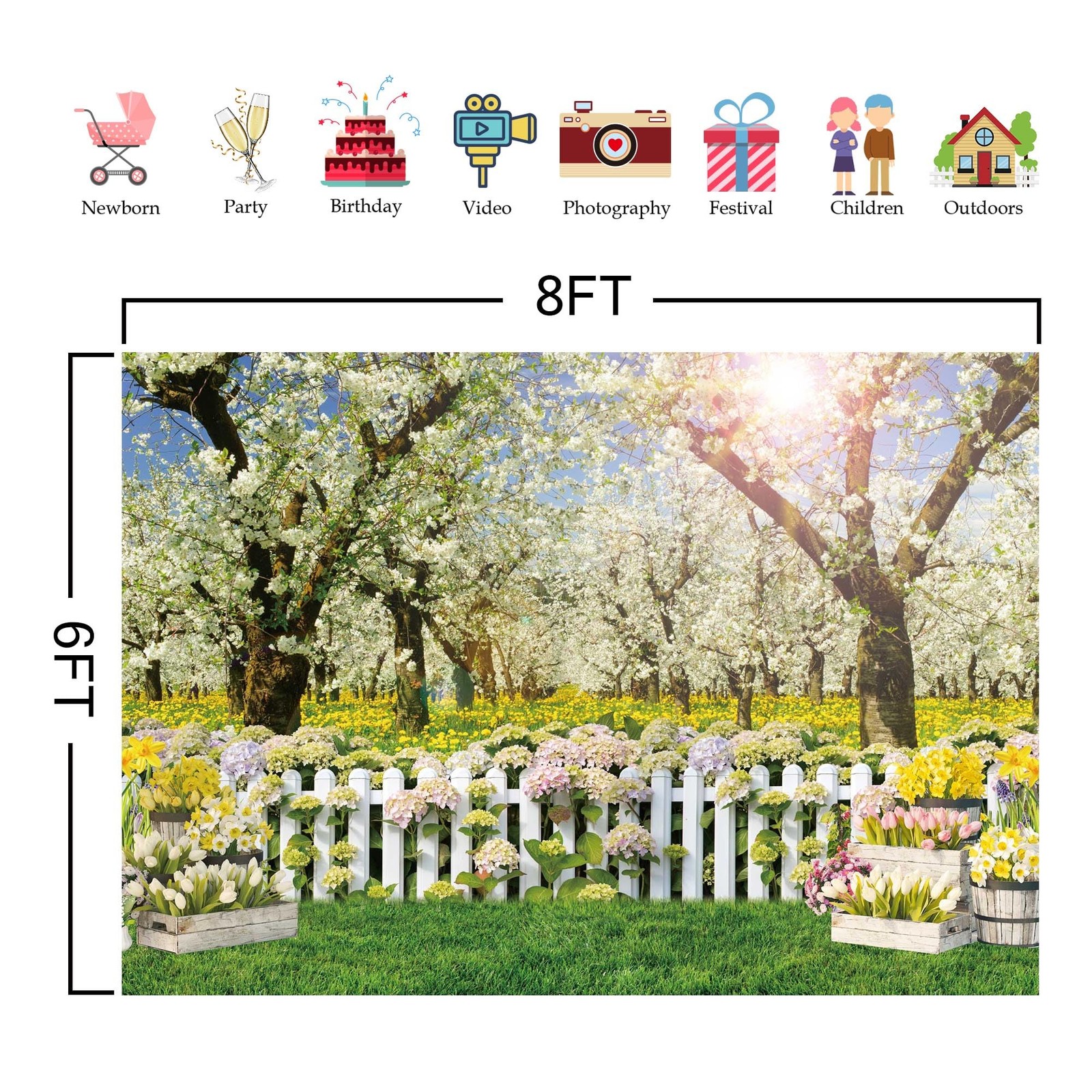 8x6ft Polyester Spring Backdrop Natural Scenery Forest Tree Photography Backg…