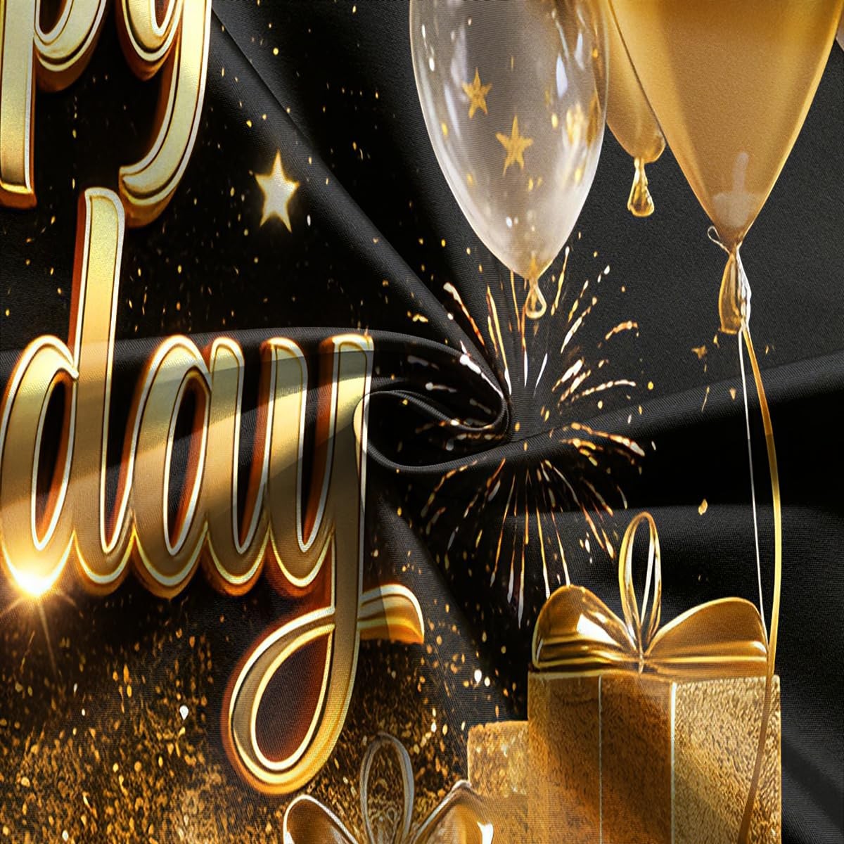 DePhoto 7x5FT Black and Gold Happy Birthday 7×5 FT, Backdrop 6