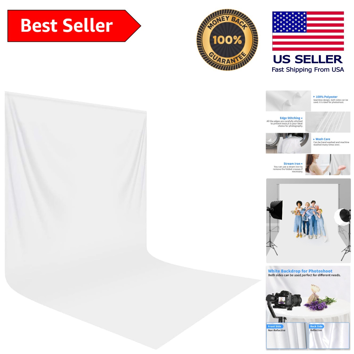 Professional 10×20 ft White Backdrop – Wrinkle-Resistant for Flawless Photos