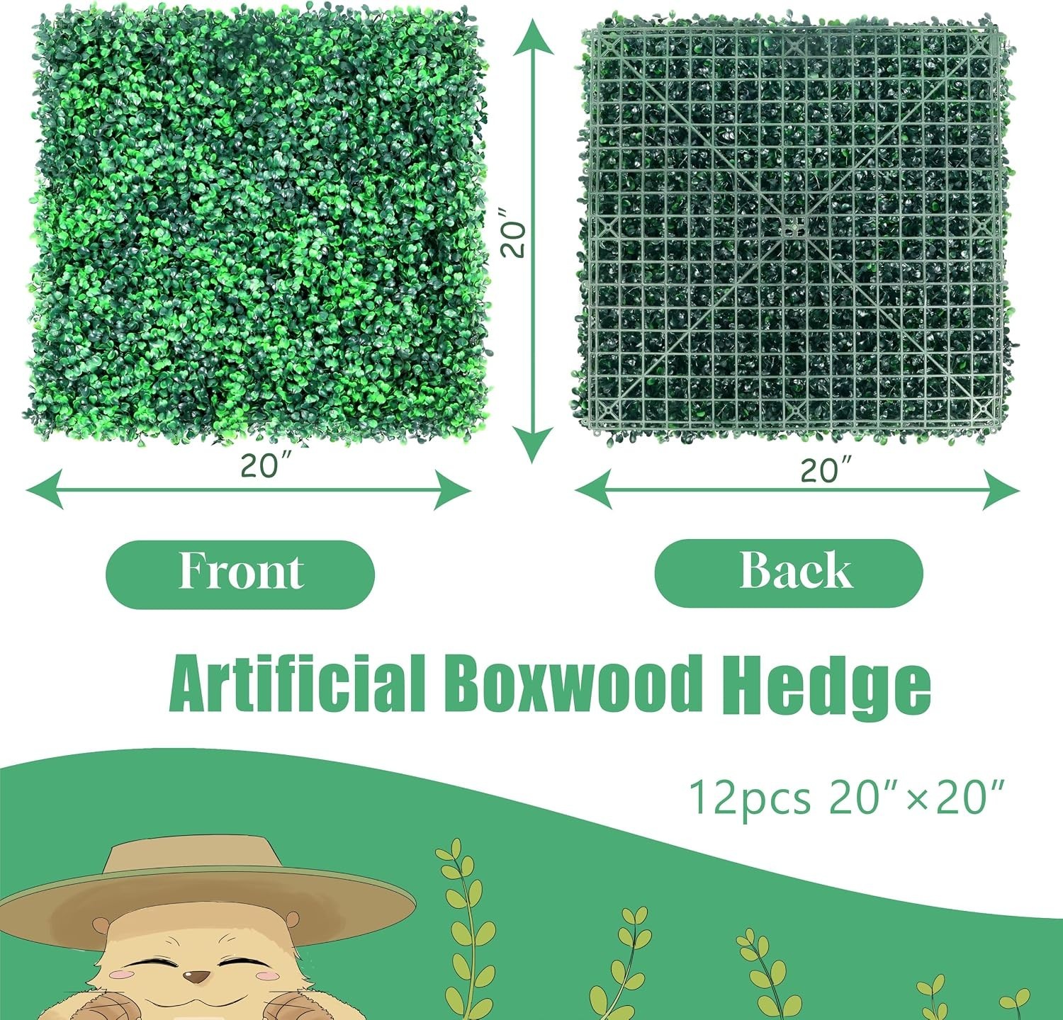 Durable 20″ Boxwood Panels – 12 Pcs Eco-Friendly UV Protected Grass Wall
