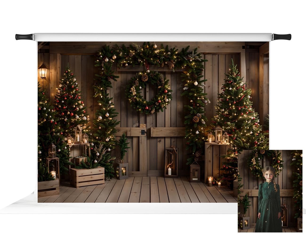 Christmas Barn Door Photo Backdrop Farm Indoor Brown Studio Props 7x5ft