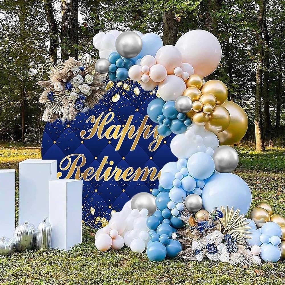 Royal Blue Gold Glitter Round Backdrop 6.5ft – Retirement Photo Background, Part
