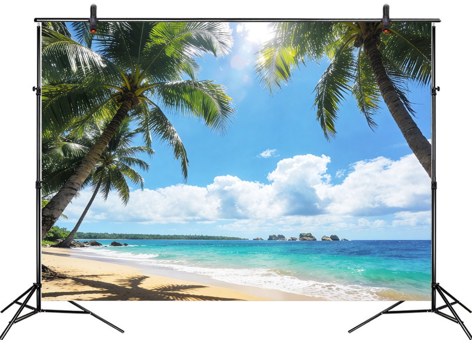 10x8ft Tropical Beach Backdrop Palm Tree Blue Ocean Background for Photography