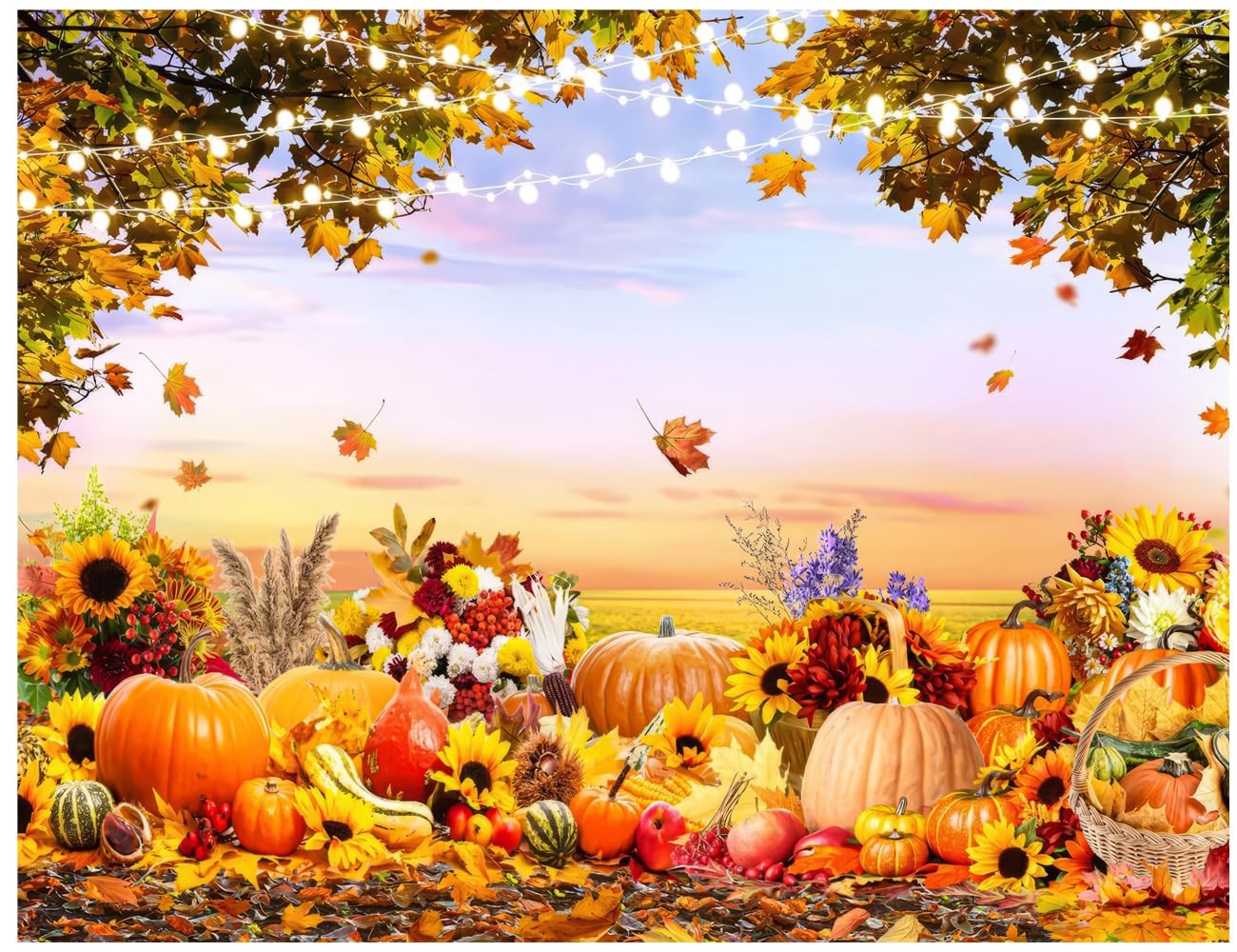 7×5 FT Fall Photo Backdrop Thanksgiving Autumn Forest Pumpkins Photography