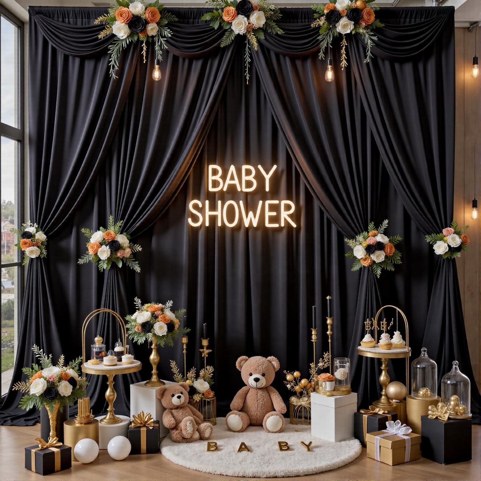 20x10FT Black Backdrop Curtains for Parties – 4 Panels 5x10FT Polyester Backd…