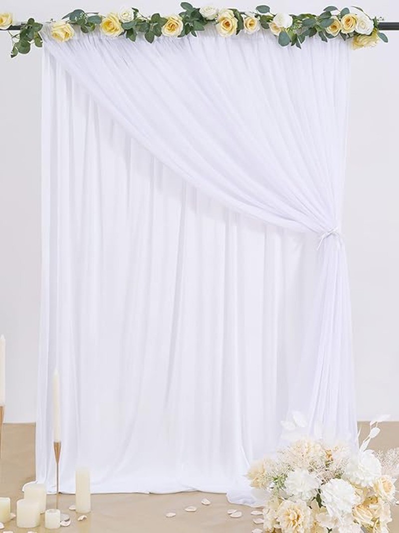 White Tulle Backdrop Curtain 5ft x7ft, Sheer Background for Wedding Baby Shower