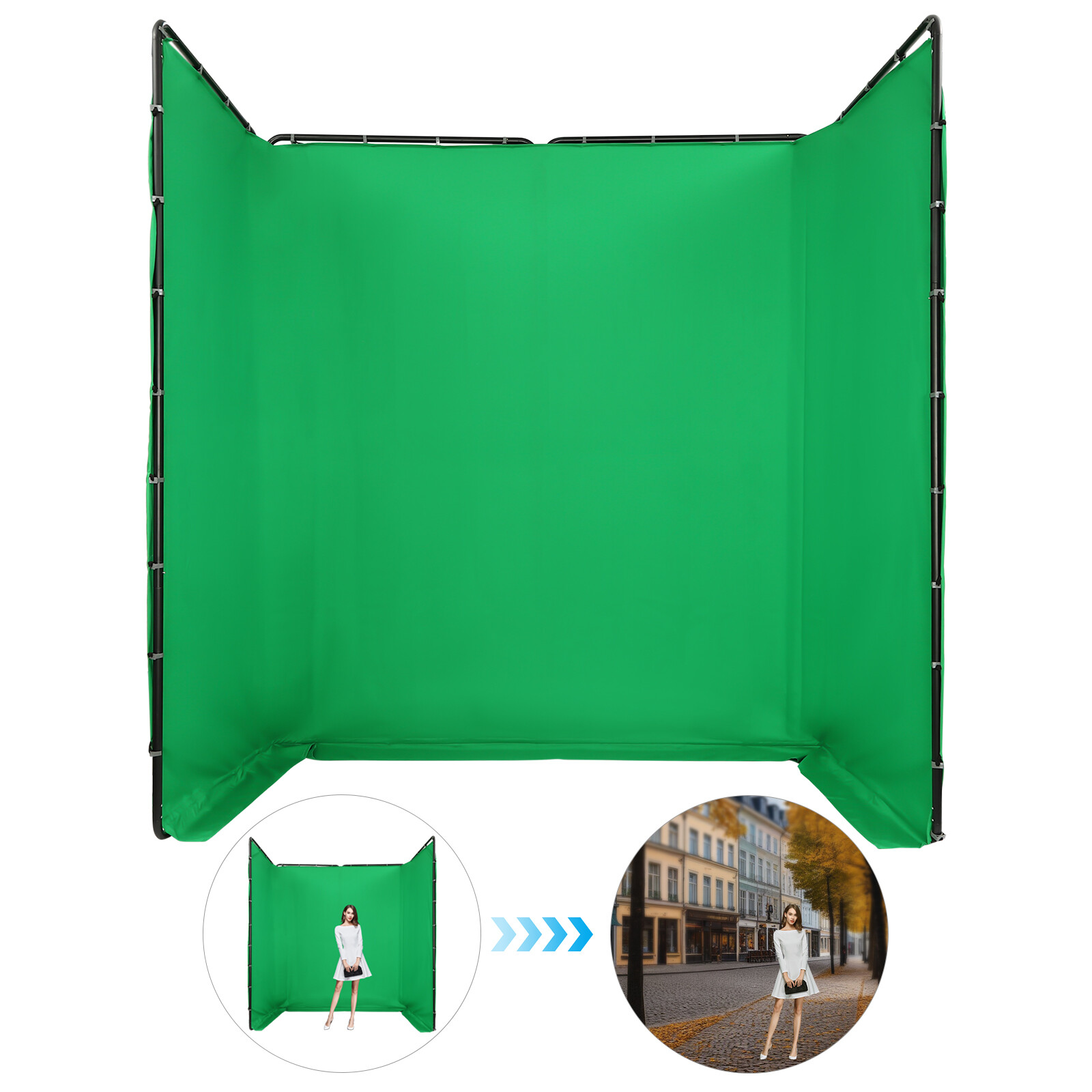 Photography Backdrop Stand Kit with Green Cloth For Photo Studio 12.73*7.55ft