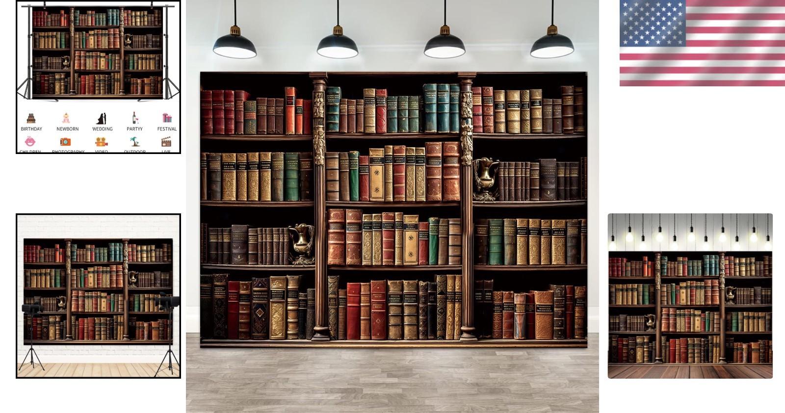 Vintage Bookshelf Backdrop 7x5FT Retro Library Photography Prop Medieval Theme D