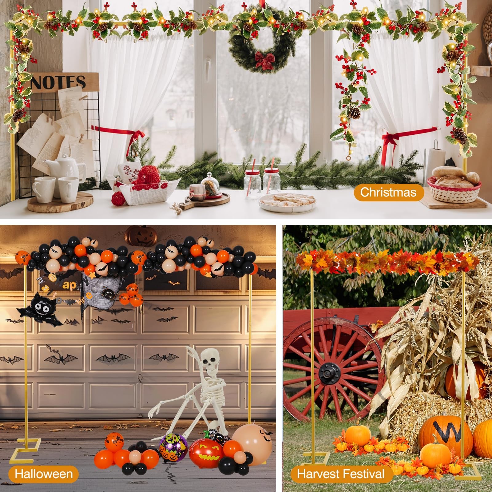 8.2FT Square Arch Backdrop Stand,Metal Gold Backdrop Stand Heavy Duty Adjusta…