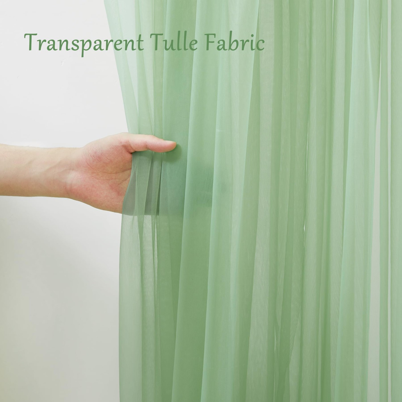 20×10 Green Tulle Backdrop Curtains, Sheer Drapes, Wedding, Photo Background