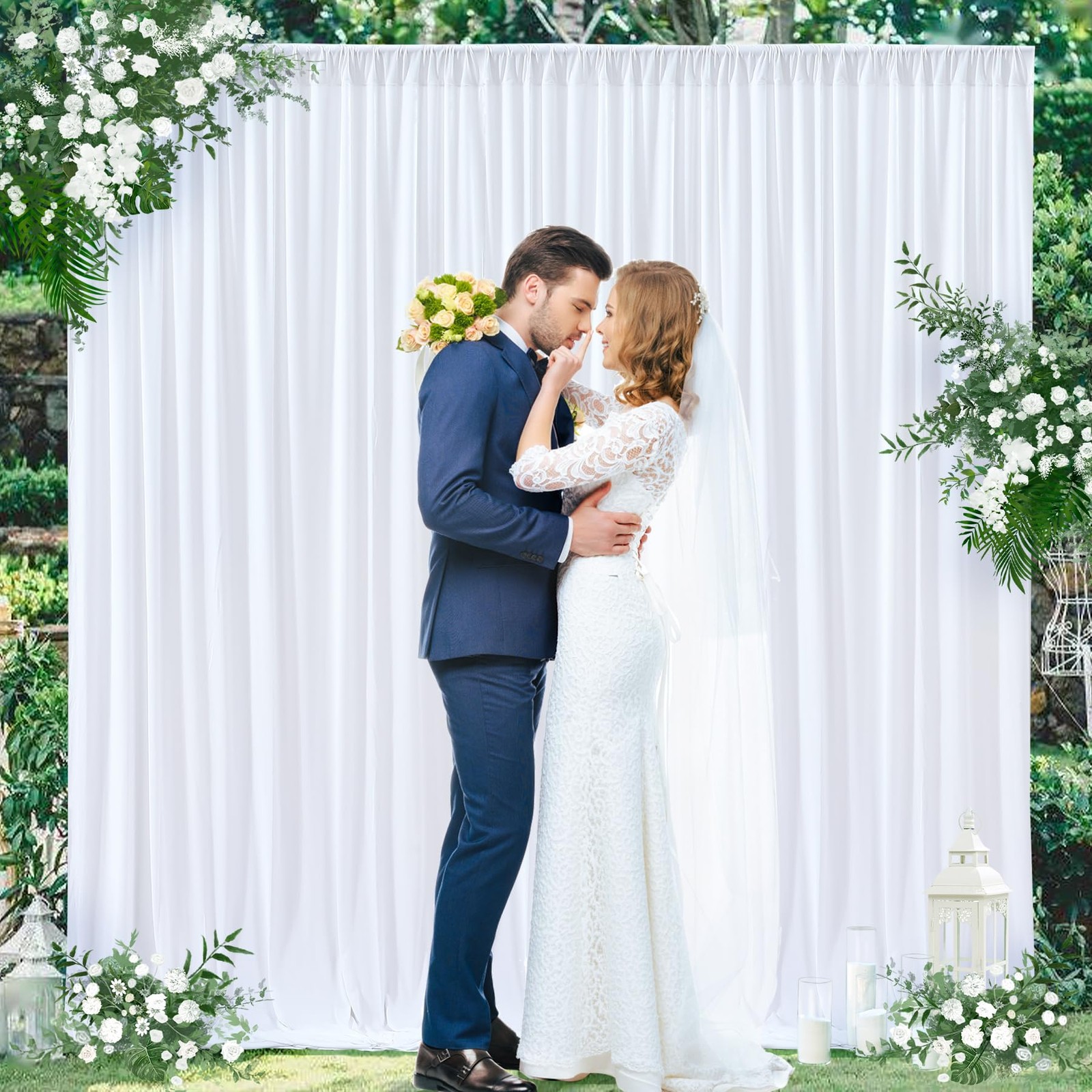 2 Panels White Backdrop Curtains 8×10 Ft Party Wedding Photo Soft Fabric Decor