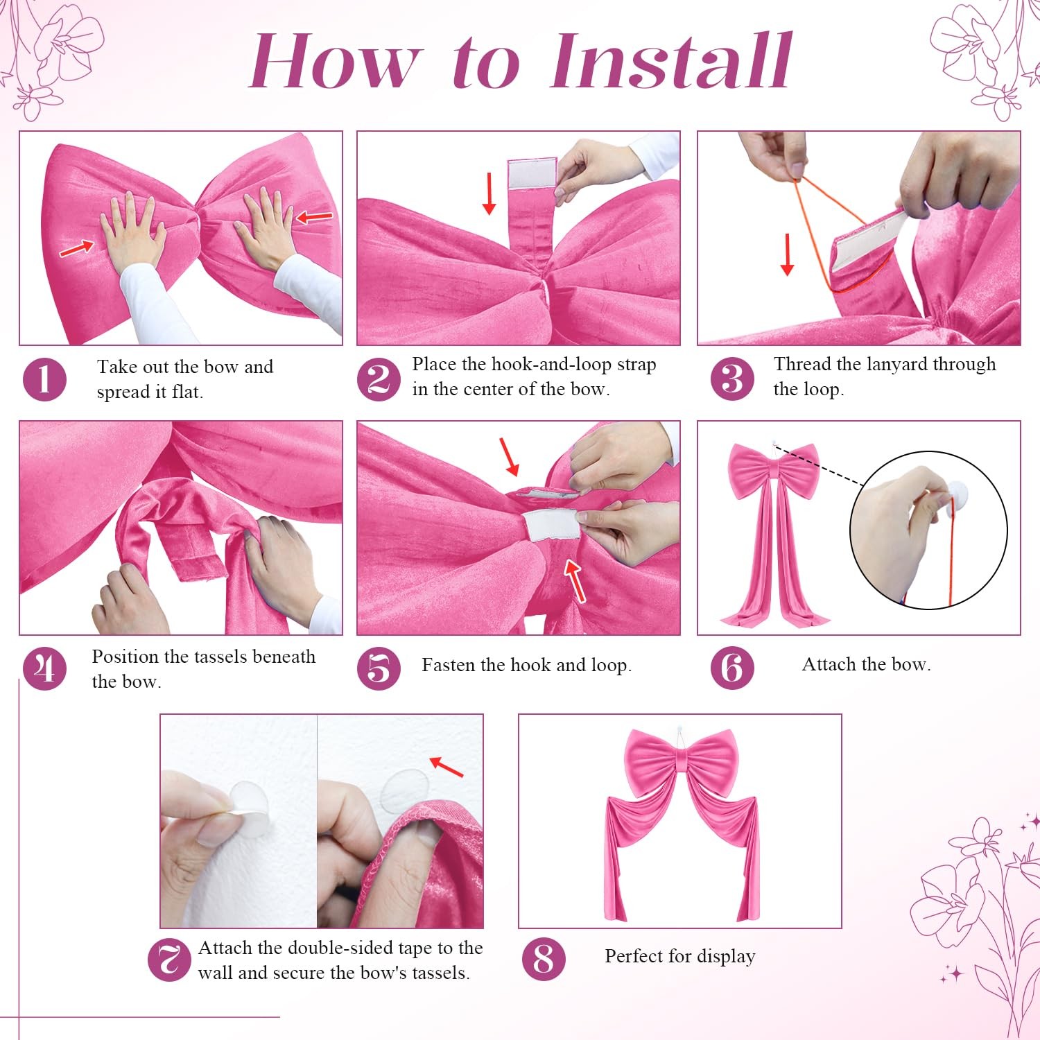 Giant Bow for Backdrop Hot Pink Large Bow with Long Ribbon, 75×23 Inch 3D Ove…