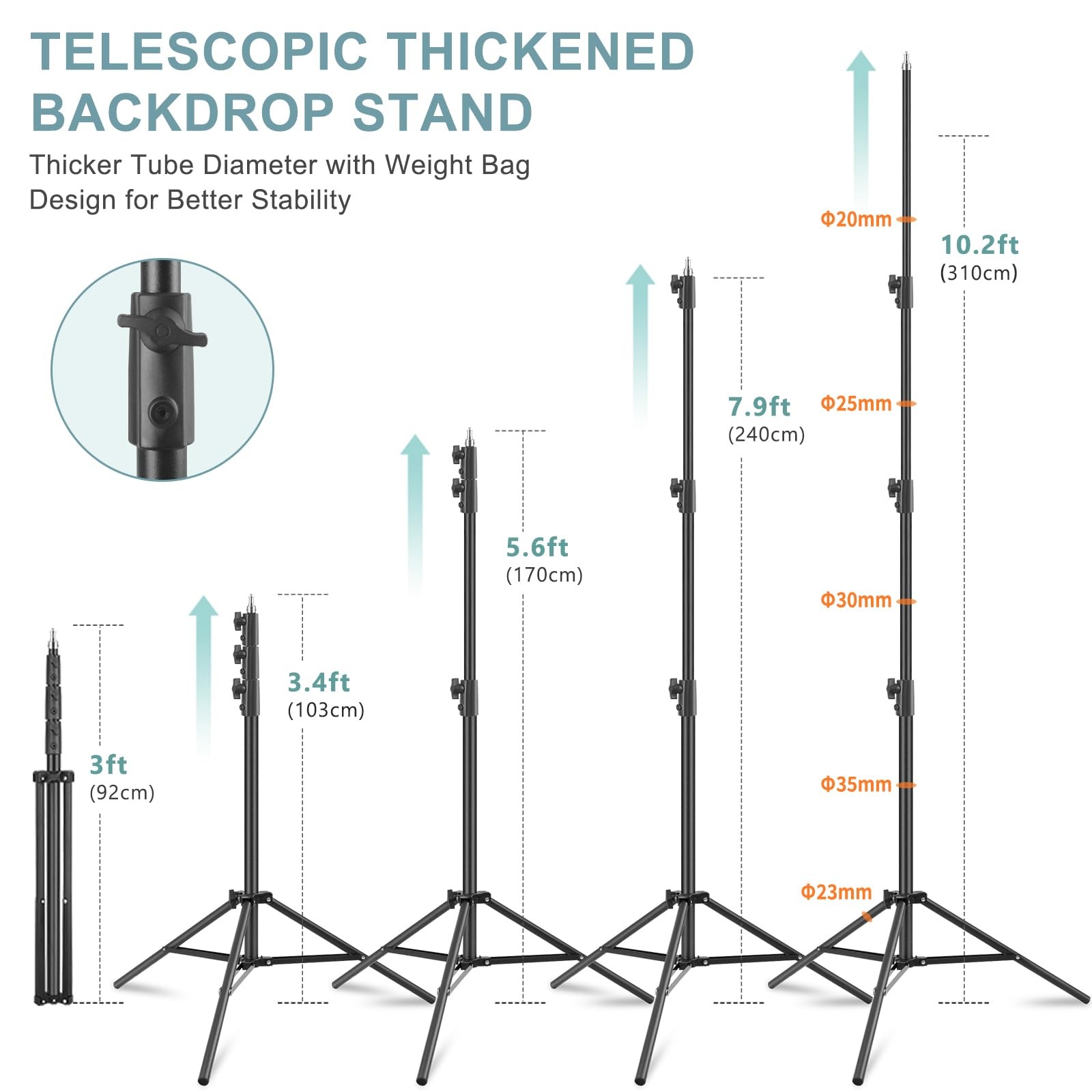 10.2x10Ft Heavy Duty Backdrop Stand, Adjustable Backdrop Support System Kit, …