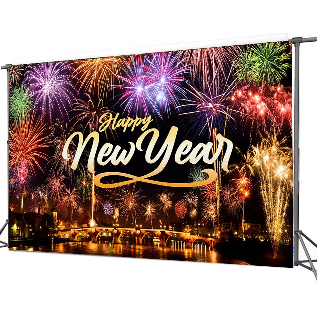 7x5ft Happy New Year Photography Backdrop Eve Night City Fireworks Show Party