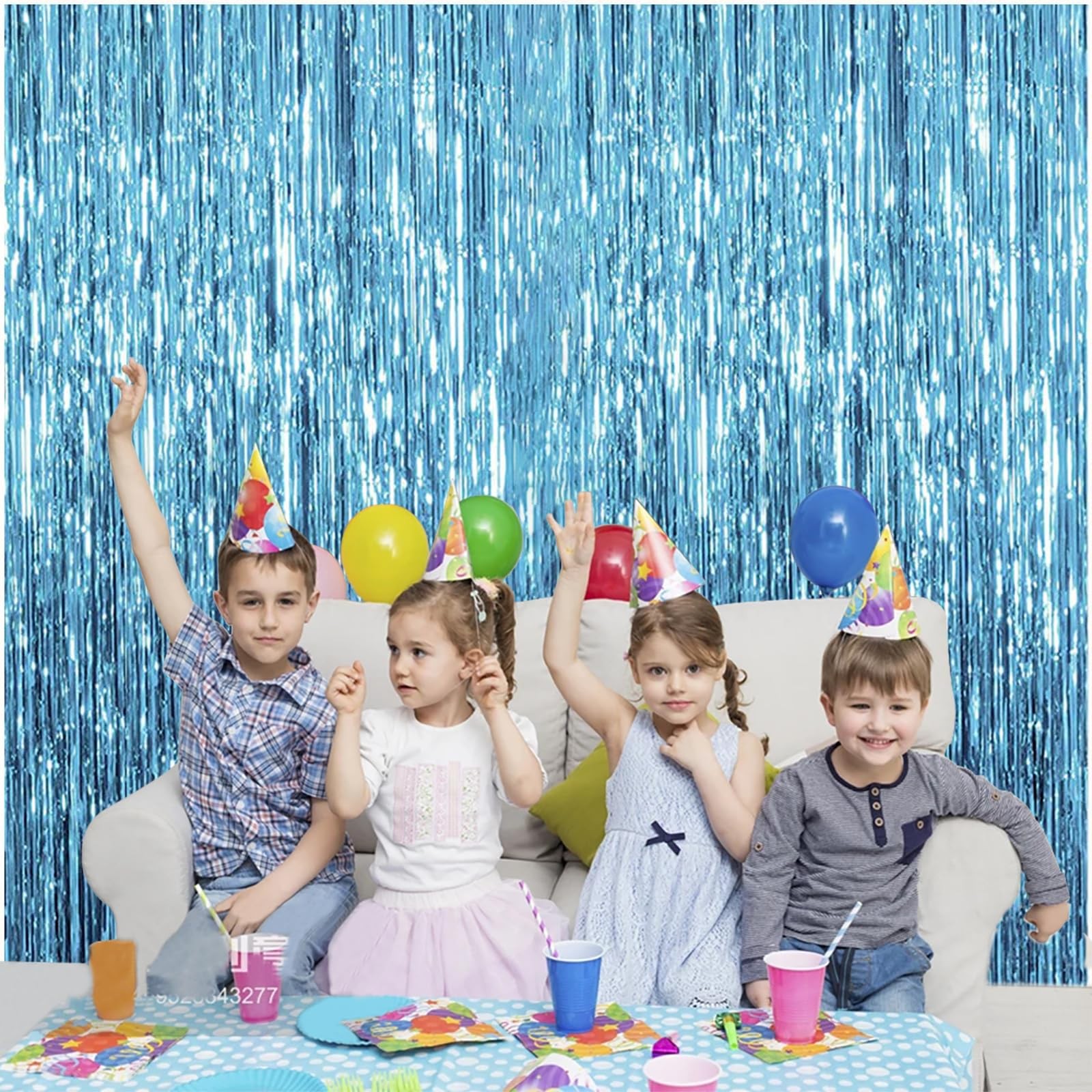 2 Pack Light Blue Foil Fringe Curtain – 3.28 Ft X 6.56 Ft Blue Fringe Backdro…