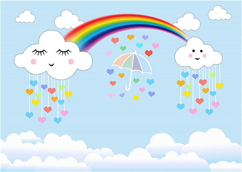 Blue Sky Cartoon Cute Cloud Rainbow Backdrop 7x5ft Vinyl Photography Background