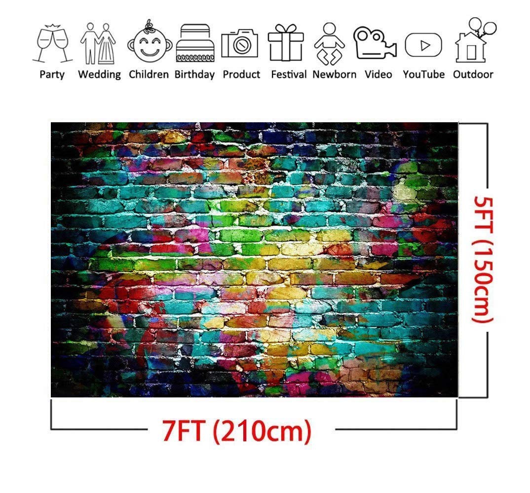 7x5ft Graffiti Photography Backdrops Colorful Brick Wall Photo Background