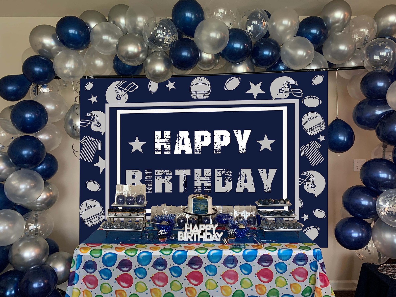 Football Backdrop for Party 8x6FT Navy Blue Helmet Cowboy Photography Backgro…
