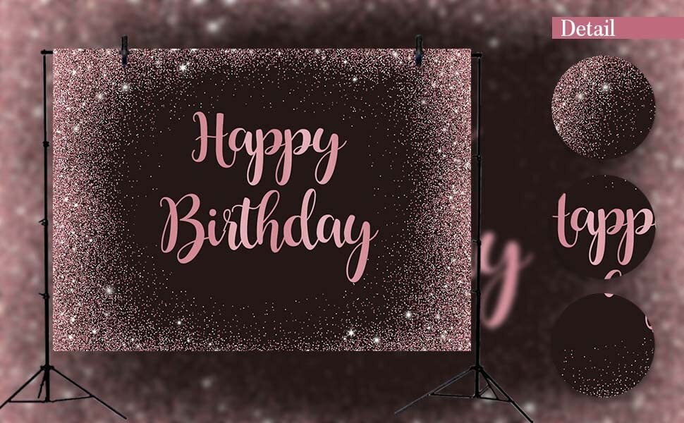 Pink Happy Birthday Backdrop Pink Black Dot Glitter Sparkle Girl Birthday Pho…