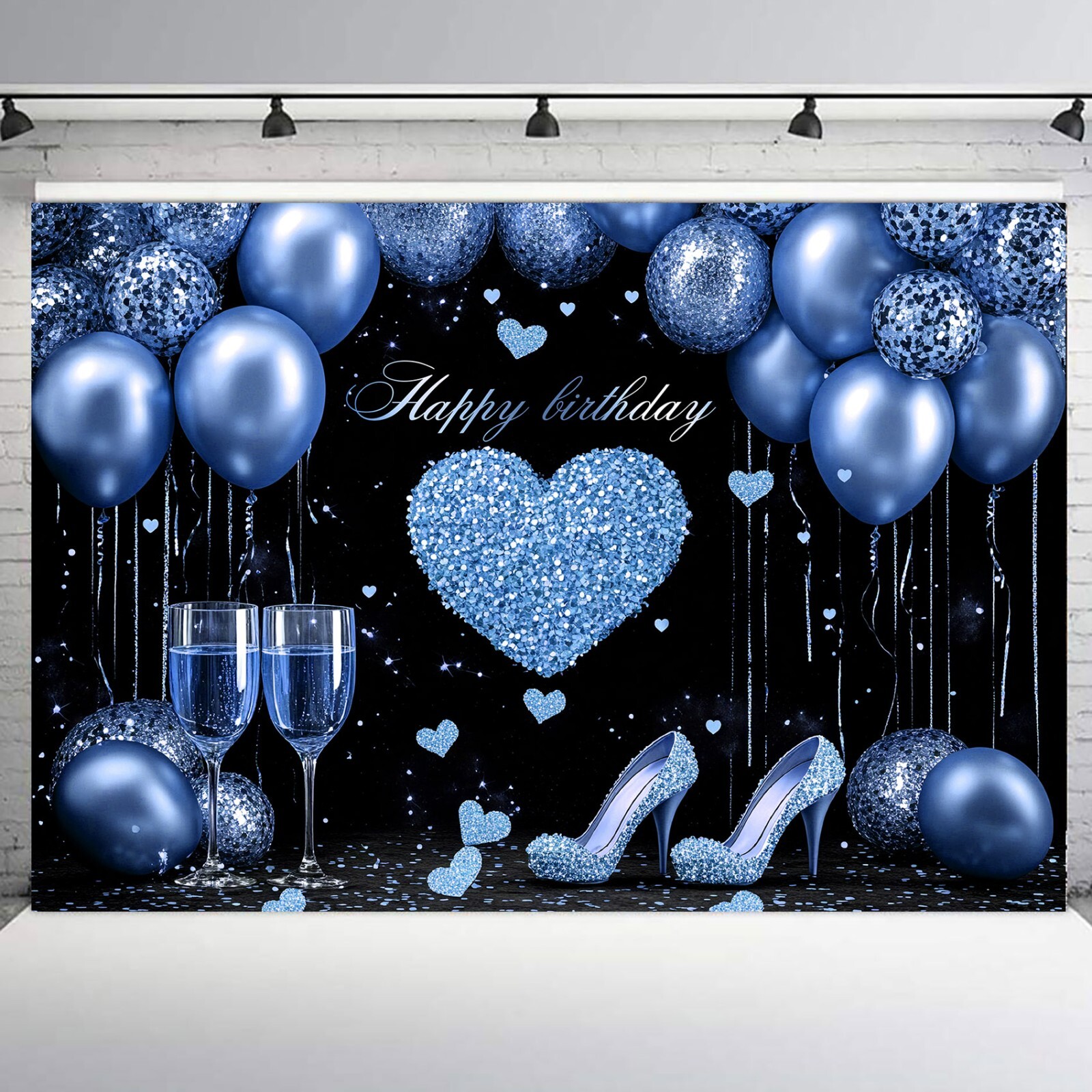 10x8ft Blue High Heels Love Heart Birthday Black Photo Background Studio Props